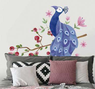 Peacock on branch bird wall sticker - TenStickers