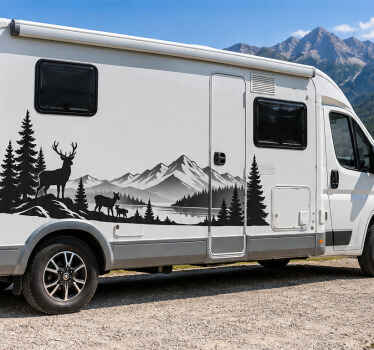 Campervan decal red deer in the mountains - TenStickers