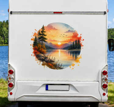Campervan decal watercolor sunset design - TenStickers