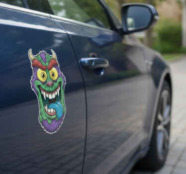 Pegatina coche cara de monstruo divertida - TenVinilo