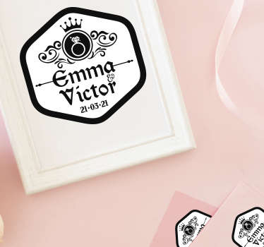 Pegatina para boda vintage con nombre - TenVinilo