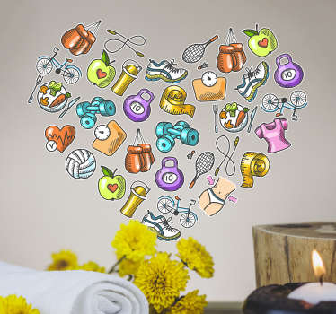 Sticker Mural accessoires de sport en coeur - TenStickers
