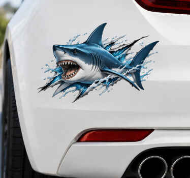 3d hungry shark car sticker - TenStickers