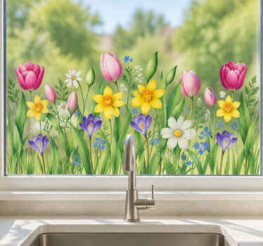 Raamsticker kleurrijke lentebloemen - TenStickers