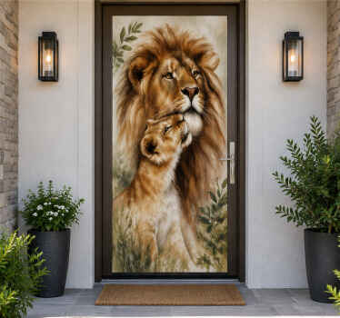 Door sticker featuring lion and nature drawing - TenStickers