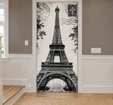 Vinilo puerta torre eiffel en primer plano - TenVinilo