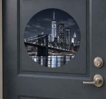 Door sticker nyc skyline at night lower manhattan - TenStickers