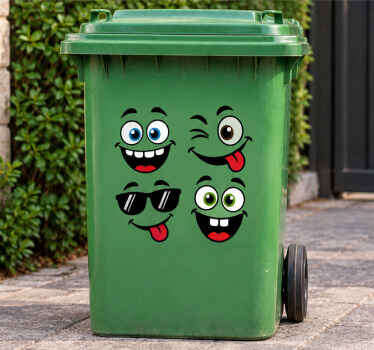 Aufkleber mülltonne mit lustigen gesichtsmotiven - TenStickers