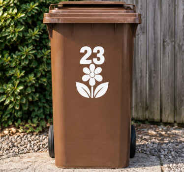 Aufkleber mülltonne blume mit wunschnummer - TenStickers