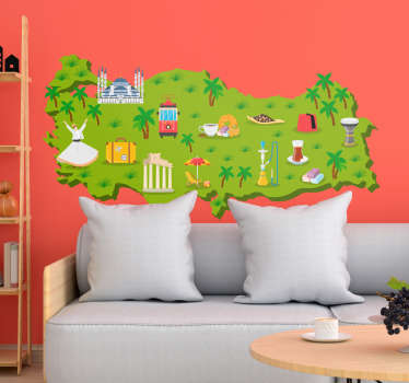 Türkiye haritası semboller dünya haritası duvar sticker - TenStickers