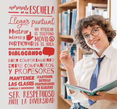 Vinilo infantil reglas en la escuela - TenVinilo