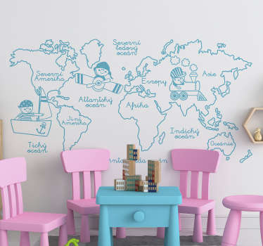 Monochromatická mapa světa mapa světa nálepka na zeď - TenStickers