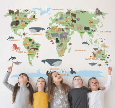 Wallstickers verdenskart med dyr for barn - Tenstickers