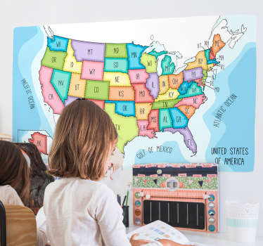 USA States Map Wall Sticker - TenStickers
