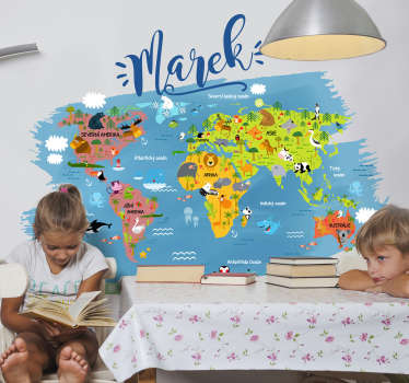 Zvířecí mapa světa mapa nálepka na zeď - TenStickers