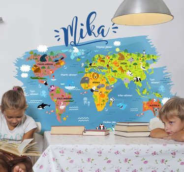 Eläin nimeltään suomen maailmankartta seinätarra - Tenstickers