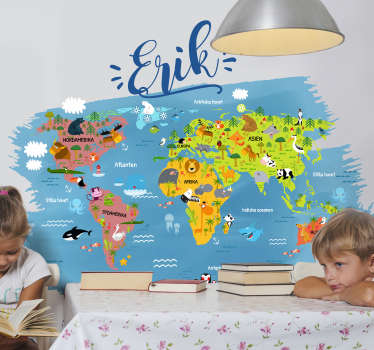 Världskarta med namn på svensk platsklistermärke - Tenstickers