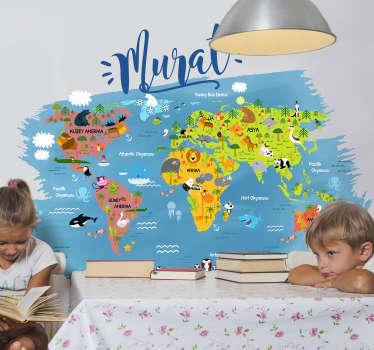 Türk lokasyonunda etiketli dünya haritası - TenStickers