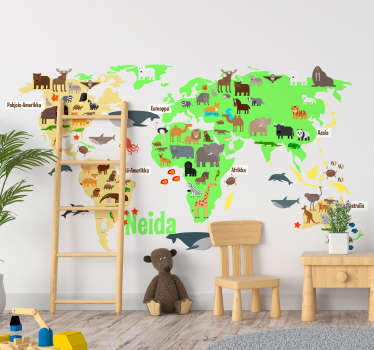 Suomalainen eläin nimellä maailmankartta seinätarra - Tenstickers