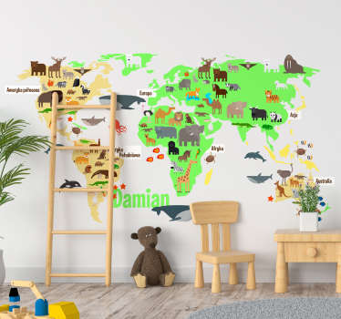Naklejka mapa świata i zwierzęta dla dzieci - TenStickers