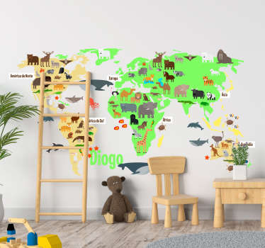 Vinil lugar Mapa Mundo Fauna personalizável - TenStickers