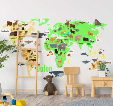 Vinilo Mapamundi Animales vasco con Nombre - TenVinilo