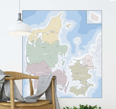 Dansk politisk kort hjemmevægklistermærke - TenStickers