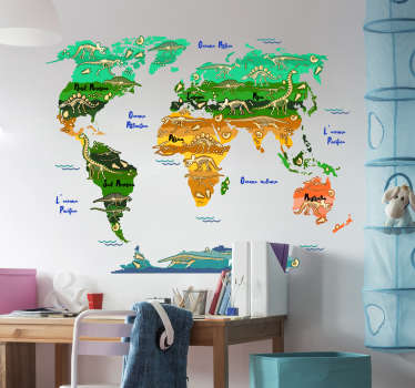 Sticker cameretta mappamondo dinosauri e nomi - TenStickers