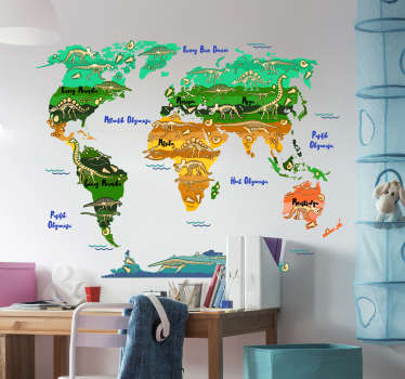 Dünya haritası dinozorlar duvar sticker - TenStickers