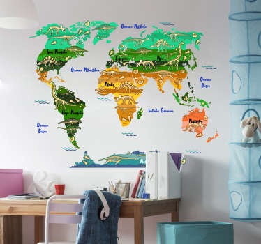 Vinilo Mapamundi Dinosaurios en Vasco - TenVinilo