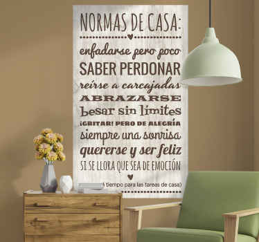 Vinilo frase reglas de la casa textura madera - TenVinilo