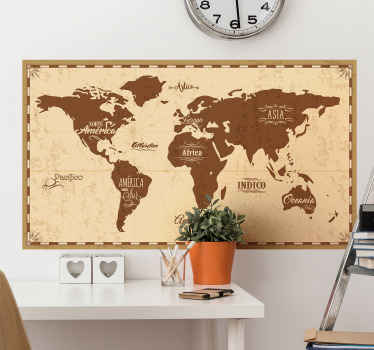 Vinilo mapamundi vintage con nombre continentes - TenVinilo