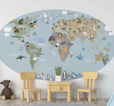 Vinilo mapamundi infantil circular infantil tonos pastel - TenVinilo