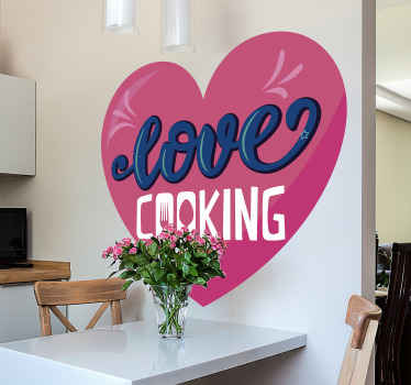 Vinilo para cocina corazón frase amo cocinar - TenVinilo