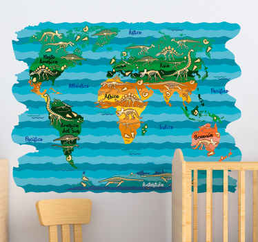 Vinilo mapamundi infantil de dinosaurios - TenVinilo