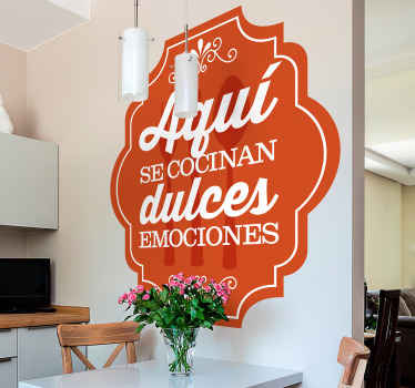 Vinilo frase cocinando dulces emociones - TenVinilo