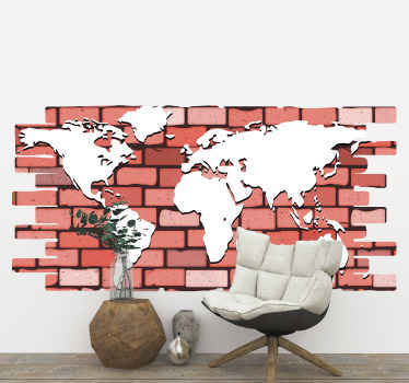 Brick  world map wall sticker - TenStickers
