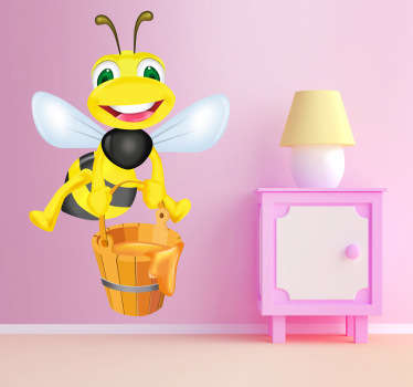 Pegatina infantil abeja cubo de miel - TenVinilo