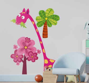 Sticker chambre enfant girafe rose - TenStickers