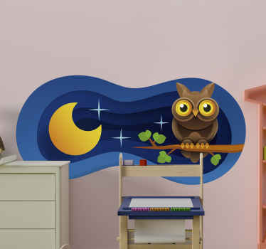 Wandtattoo Kinderzimmer eule unter dem mond - TenStickers