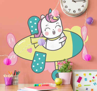 Adesivi animali per bambini aeroplano unicorno felice - TenStickers