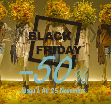 Stickers vitre black Friday pour votre vitrine d’entreprise! Faites savoir aux clients ce novembre avec notre autocollant dynamique! 