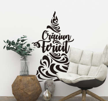 Autocolant de perete pentru decorarea de crăciun a textului mesajului de crăciun în stil minunat de font, cu caracteristici speciale montate împreună pentru a forma un copac.