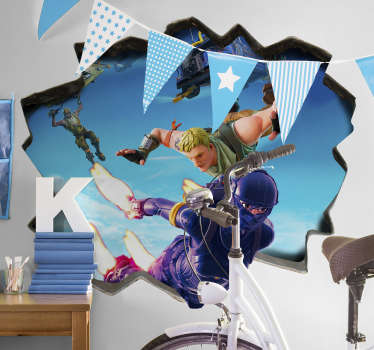 Get your 3D Fortnite sticker now! A superb design with a 'break through' wall effect. Application of this video game sticker is a simple process!