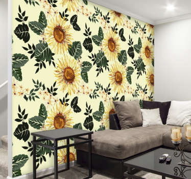Illustrated sunflowers Wall Mural sticker - TenStickers