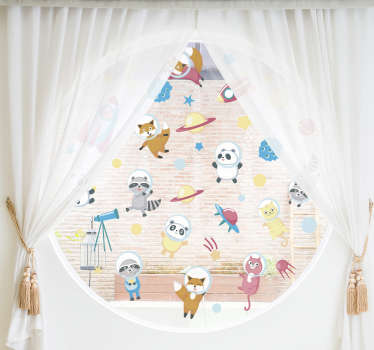 Vinilo infantil ventana animales en el espacio - TenVinilo