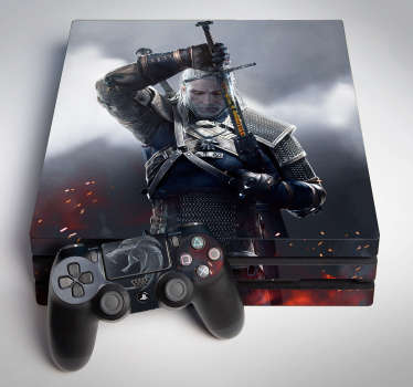 Original vinilo PS4 de videojuego The Withcer con la representación del principal jugador. Pegatina PS4 adhesiva con colocación sencilla.