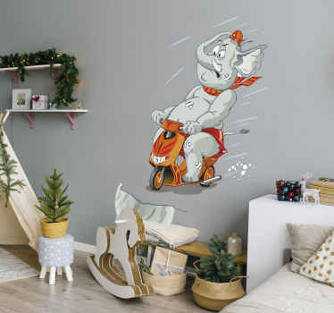 Vinilo infantil elefante en moto - TenVinilo