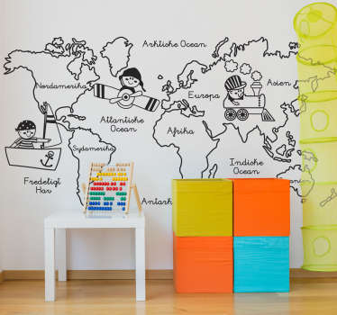 Kontinenter illustration verdenskort vægklistermærke - TenStickers