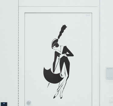 Türaufkleber Frau mit Regenschirm - TenStickers